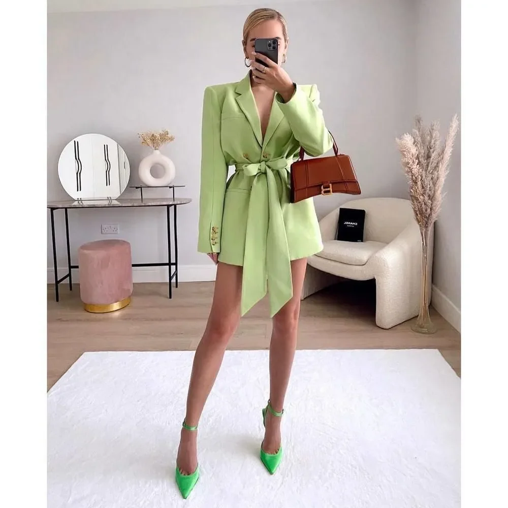 ZARA Belted Green Blazer Jacket New Bloggers - Picture 2 of 6
